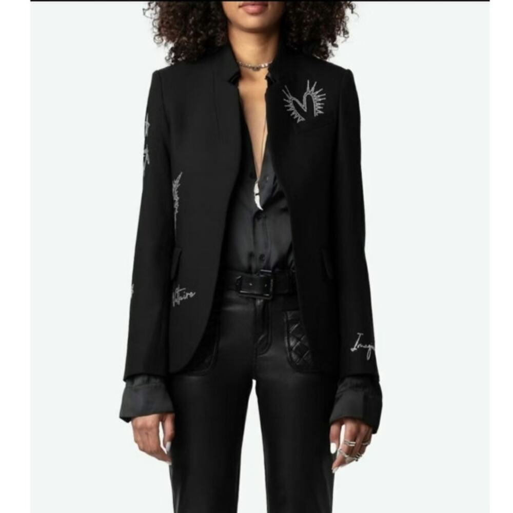 Zadig & Voltaire Very Strass Heart Blazer Black Size: 34